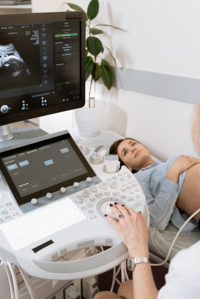 Woman at ultrasound consultation