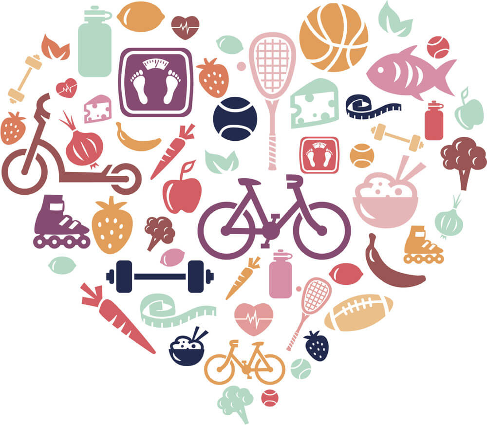 Illustration of icons representing weight loss guidelines and activities